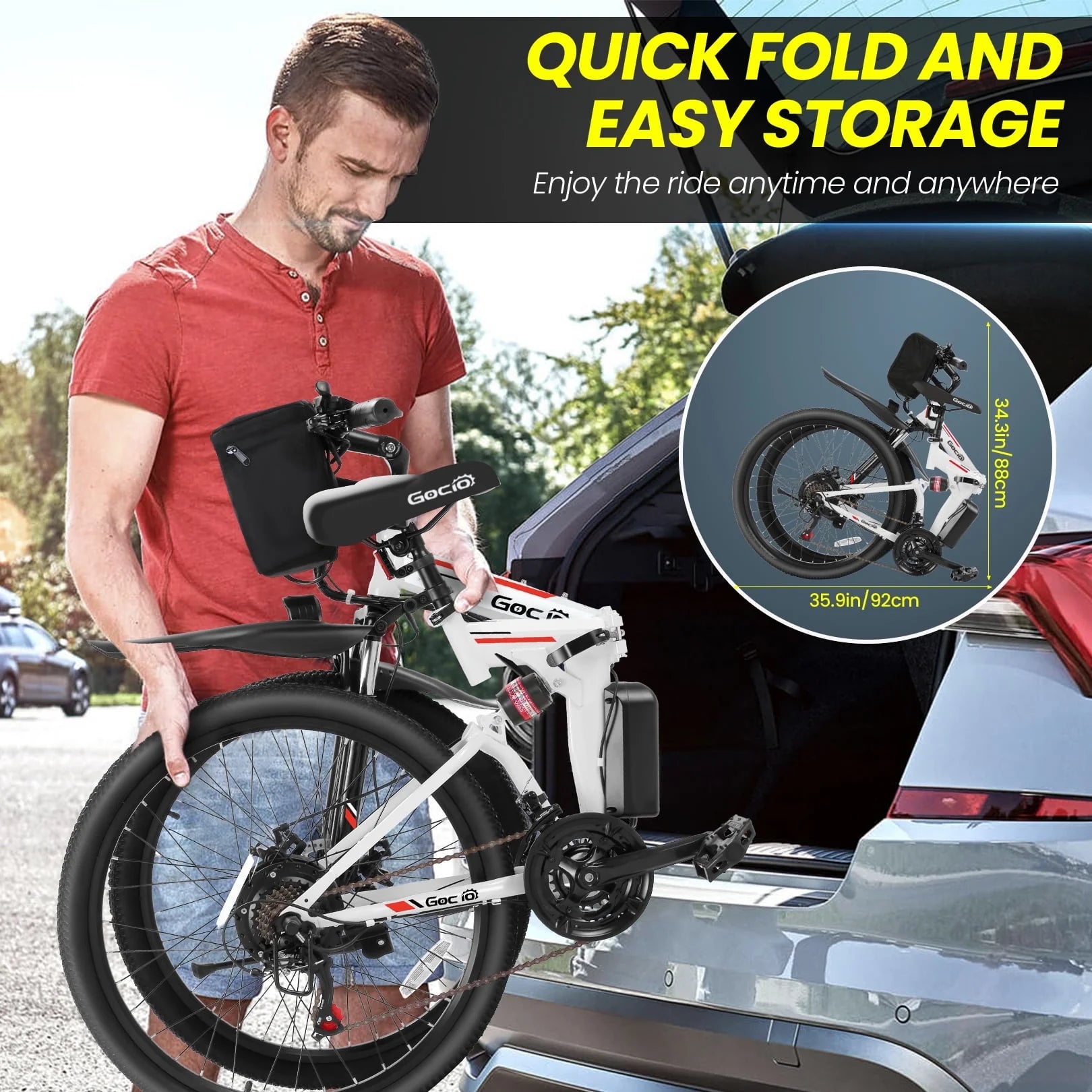 26" Folding Electric Bike for Adults, 750W Peak Motor 48V 7.8Ah Battery, 21 Speed Mountain Ebike, UL2849