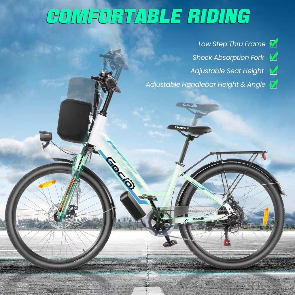 UL2849 Certified 26" Electric Bike for Adults, 750W Peak Motor, 48V 7.8Ah Battery, 19.8 Mph 7-Speed Commuter Ebike with Disc Brakes