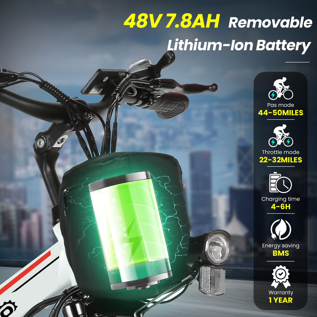 26" Folding Electric Bike for Adults, 750W Peak Motor 48V 7.8Ah Battery, 21 Speed Mountain Ebike, UL2849