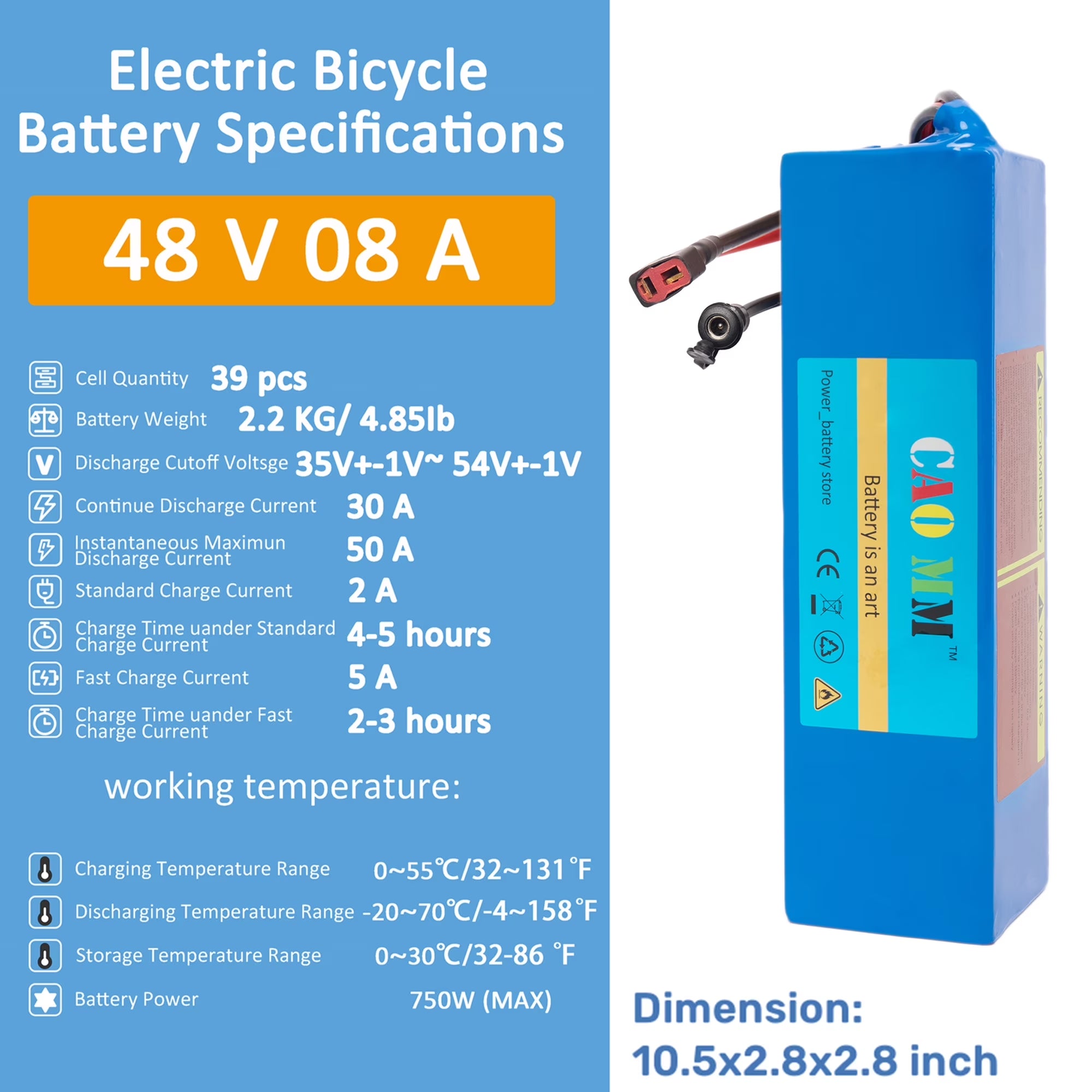 48V 8Ah Ebike Battery 48V Lithium Battery 30A BMS with Charger 48V Battery for 750W Electric Bike Motorcycle
