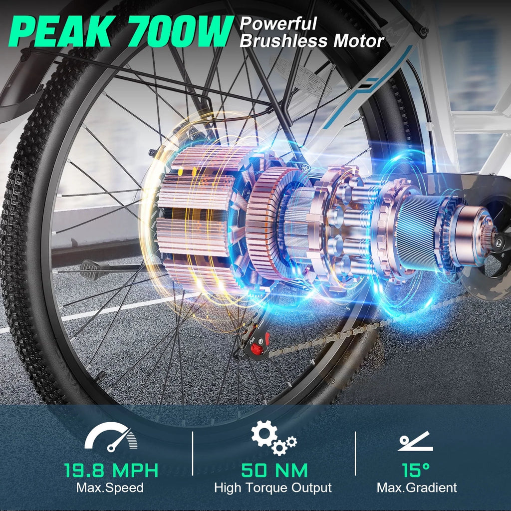UL2849 Certified 26" Electric Bike for Adults, 750W Peak Motor, 48V 7.8Ah Battery, 19.8 Mph 7-Speed Commuter Ebike with Disc Brakes