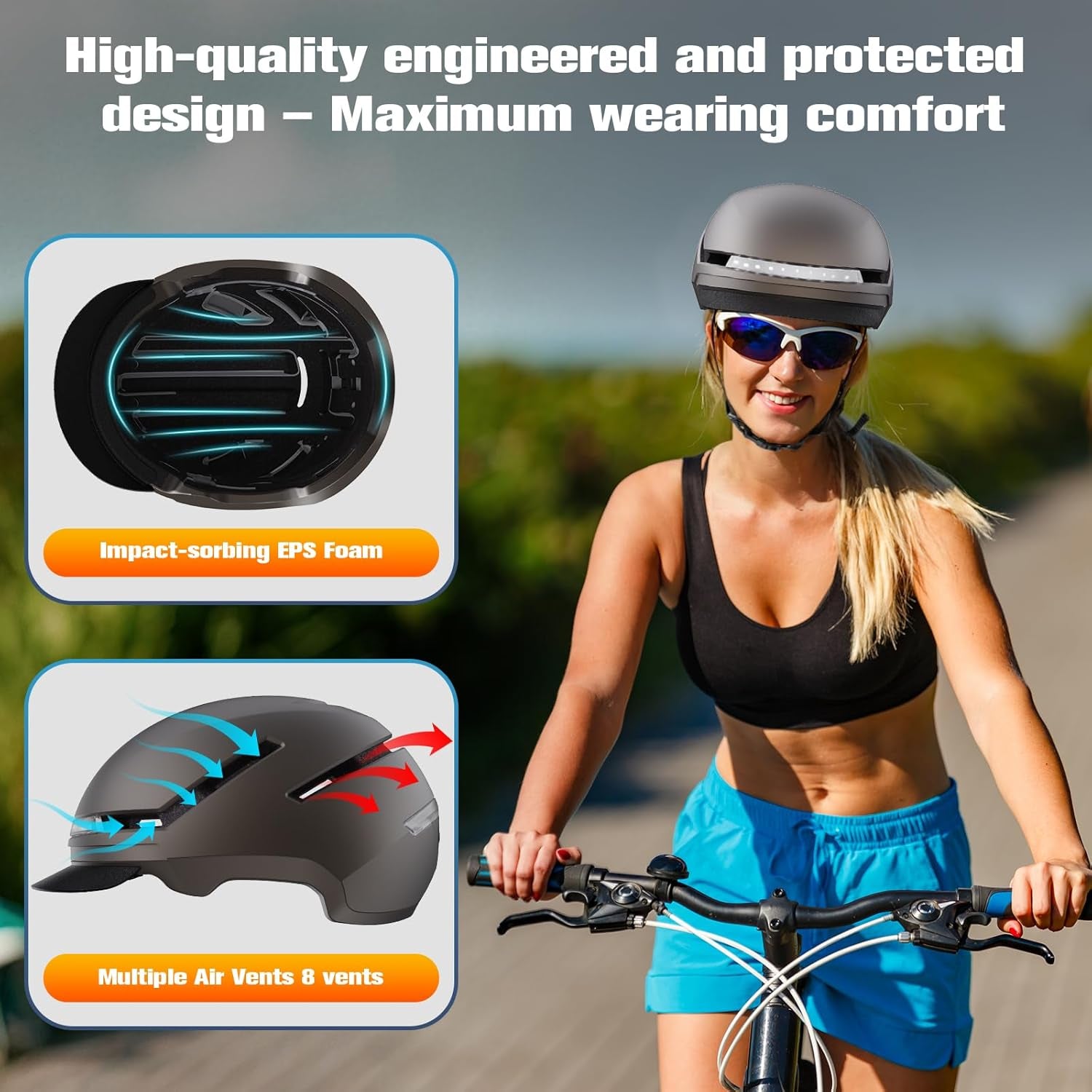 Bike Helmet with Turn Signals, NTA Certified up to 45Km/H, Bicycle Helmet for Men Women with USB Rechargeable Rear Light, Viser, Cycling Helmet for E-Bike & S-Pedelec,Scooter, Commuter, Adults
