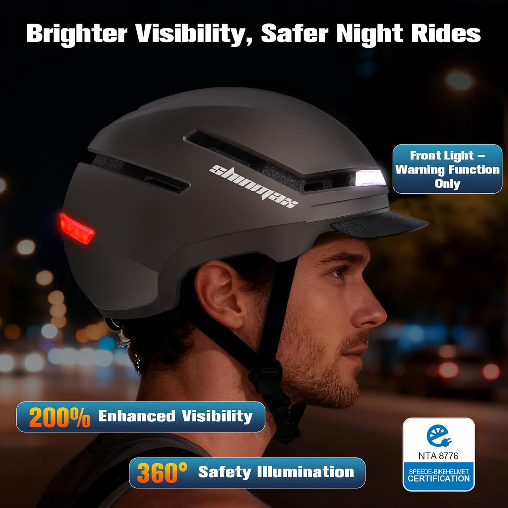 Bike Helmet with Turn Signals, NTA Certified up to 45Km/H, Bicycle Helmet for Men Women with USB Rechargeable Rear Light, Viser, Cycling Helmet for E-Bike & S-Pedelec,Scooter, Commuter, Adults